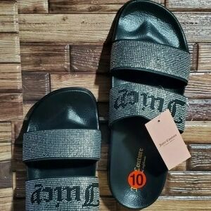 NEW JUICY COUTURE BLACK BLING RHINESTONES SLIDES SANDALS SIZE 10